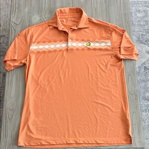 Masters golf  Polo Shirt in Vibrant Orange argyle stretch fabric size men’s L